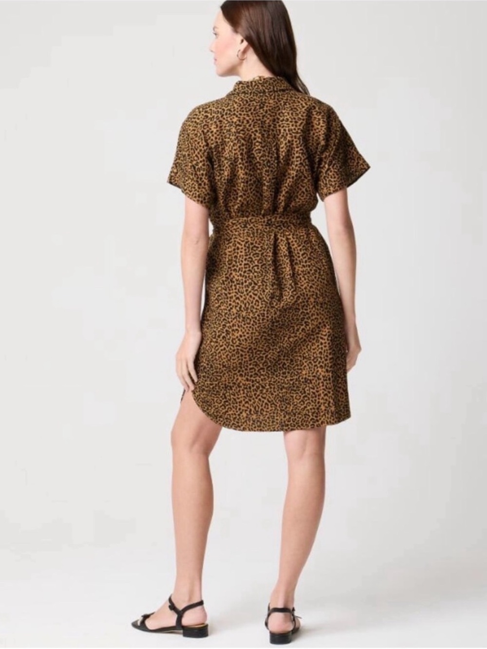 J Crew linen blend short sleeve shirt dress leopard print - Picture 3 of 7